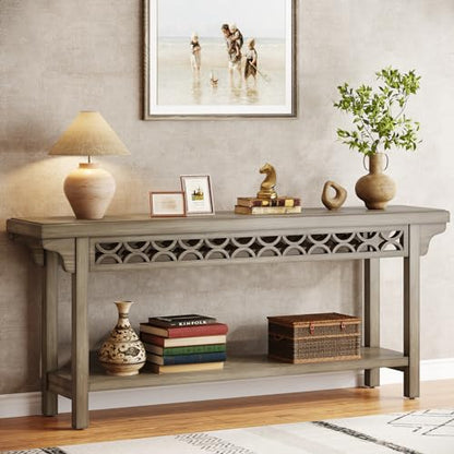 Tribesigns 70.8-Inch Solid Wood Long Console Table, Farmhouse Entryway Table with Storage, Narrow Sofa Table Grey Couch Table for Living Room Entryway Hallway (Gray) - color: Grey