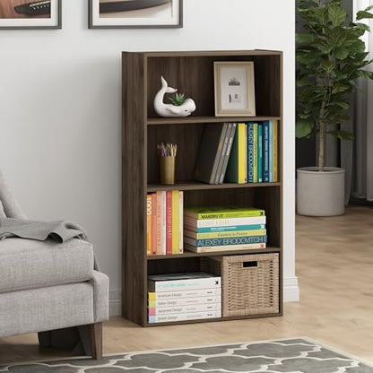Furinno PASIR Book Shelf, 4-Tier Bookshelf, Bookcase with Open Shelf, 9.4 x 23.6 x 41.7, for Living Room, Bedroom, Home Office, Columbia Walnut - color: Columbia Walnut, size: 4-Tier