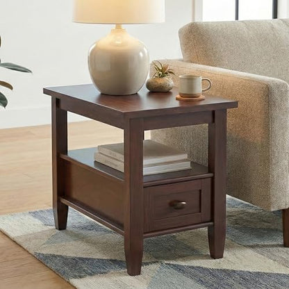 SIMPLIHOME Warm Shaker End Table - 14 inch Wide Solid Wood Narrow Accent Table in Russet Brown, Transitional Side Table for Living Room with Drawer and Shelf - color: Russet Brown, size: 14 inch, style: End Table