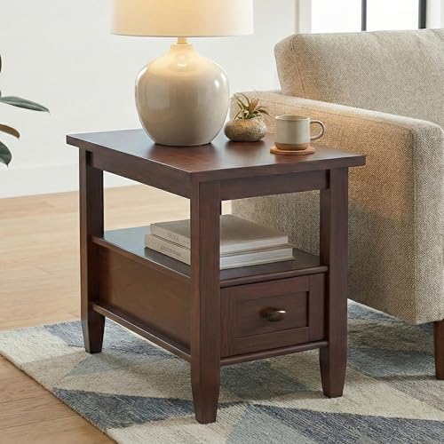 SIMPLIHOME Warm Shaker End Table - 14 inch Wide Solid Wood Narrow Accent Table in Russet Brown, Transitional Side Table for Living Room with Drawer and Shelf - color: Russet Brown, size: 14 inch, style: End Table