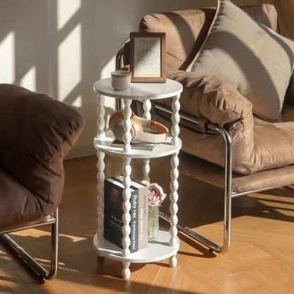 AWASEN Small Round Side Table, White End Table with 3-Tier Open Shelf for Small Spaces, Round Bedside Table Nightstand for Bedroom, Living Room, Office, White - color: White