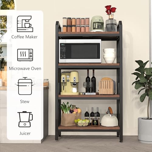 56.3” Baker‘s Rack for Kitchen, 4-Tier Metal Wood Shelf, Heavy Duty Adjustable Shelving Unit, Freestanding Organizer for Garage Pantry Bathroom Closet, Black Brown - size: 27.60''Length