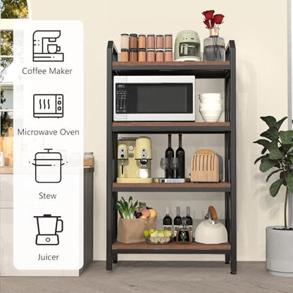 56.3” Baker‘s Rack for Kitchen, 4-Tier Metal Wood Shelf, Heavy Duty Adjustable Shelving Unit, Freestanding Organizer for Garage Pantry Bathroom Closet, Black Brown - size: 27.60''Length