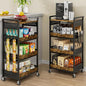 4 Tier Rolling Storage Utility Snack Cart on Wheels | durable metal and wood frame, suitable for kitchen bathroom pantry vanity bedroom living room dorm, no shake, move smoothly