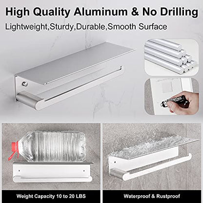 DUFU Paper Towel Holder Wall Mount for Kitchen, Silver | Self-Adhesive,Paper Towel Holder With Shelf for Bathroom, Anti-Rust Aluminum, No Drill or Wall-Mounted with Screws - color: Silver