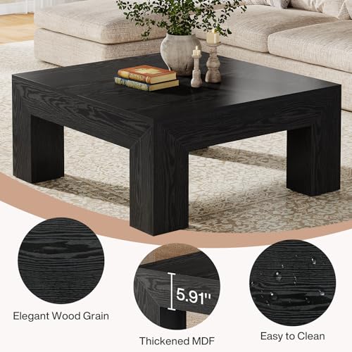 Tribesigns 39.4-Inch Square Coffee Table for Living Room, Farmhouse Accent Center Cocktail Table with Sturdy Wooden Legs, Easy Assembly, MDF, Black - color: Black
