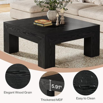 Tribesigns 39.4-Inch Square Coffee Table for Living Room, Farmhouse Accent Center Cocktail Table with Sturdy Wooden Legs, Easy Assembly, MDF, Black - color: Black