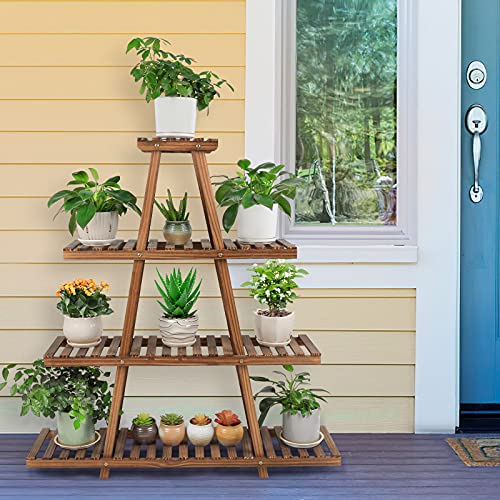 Ufine 4 Tier Wood Plant Stand Indoor Outdoor A Frame Plant Display Shelf | Multiple Plants Rack Flower Pot Holder for Living Room Balcony Patio