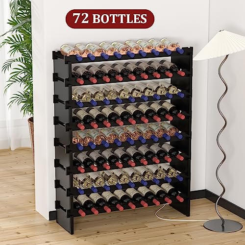 Domax Wine Rack Freestanding Floor - 8 Tiers Wine Bottle Holder 72 Bottle Stackable Bamboo Wooden Storage Racks Shelves for Kitchen, Bar, Pantry and Cellar (Black) - color: Black