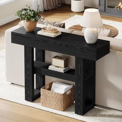 Tribesigns 41.34-Inch Farmhouse Console Table, 2-Tier Narrow Sofa Table Behind The Couch, Entryway Furniture with Storage Shelves for Hallway Foyer Living Room, Black - color: Black
