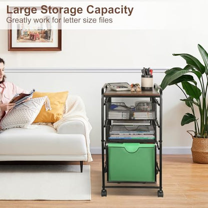 EasyPAG 3-Tier Rolling File Cart with 1 Large & 2 Small Baskets – Adjustable Hanging Organizer, Under Desk Storage, Mobile File Cabinet for Home/Office, Black