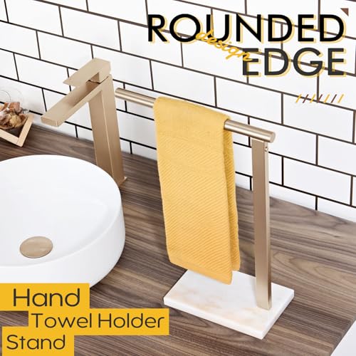 KOKOSIRI Hand Towel Rack Free Stand Towel Holder with Steady Marble Base for Bathroom Vanity Countertop, Champagne Bronze Stainless Steel 15.7'' Height THS0006-CPG - color: Champagne Bronze, size: 1-Bar