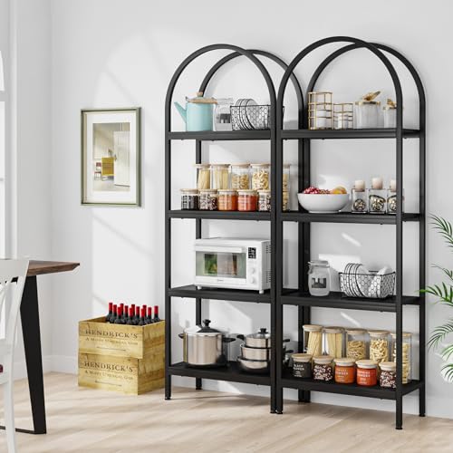 Tribesigns 4-Tier Open Bookshelf Set of 2, 70.8" Industrial Wood Bookcase with Metal Frame, Freestanding Display Rack Tall Shelving Unit for Office, Bedroom (Black, 2PCS) - color: Black, size: 2PCS/4-Tier