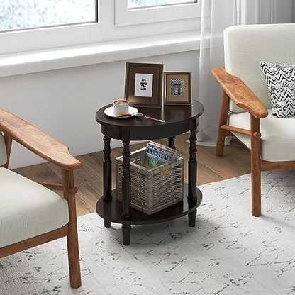 Giantex Oval End Tables Set of 2, 2-Tier Side Tables with Storage Shelf & Solid Wood Legs, Modern Living Room Accent Table, Wood Nightstand for Bedroom, Small Space, 20.5"L x 15.5"D x 24.5"H, Espresso - color: Espresso