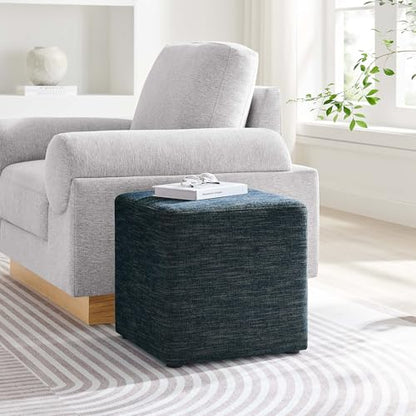 Modway 17" Square Woven Heathered Fabric Upholstered Upholstered Ottoman - color: Heathered Weave Azure