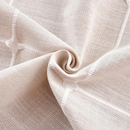 Plaid Round Tablecloth 48 Inch Cotton Linen Round Table Cloth - color: Off-white, size: 48" (Round)