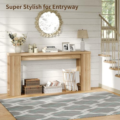FUSOU 70.9'' Long Console Table, Sofa Table Behind The Couch, Farmhouse Entryway Table for Entryway, Living Room, Foyer, Hallway - color: Oak
