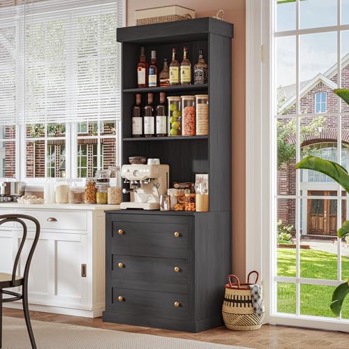 ivaniti 71" Tall Farmhouse Kitchen Pantry, Large Storage Cabinet with Drawers, Freestanding Coffee Bar Hutch with Microwave Stand, Adjustable Shelves for Kitchen, Living Room, Black - color: Black, size: B