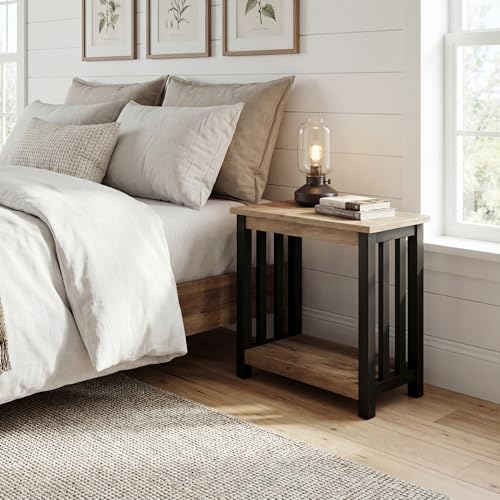 ChooChoo Mission End Table, Narrow Side Table for Small Spaces, Night Stand with Storage Shelf for Living Room and Bedroom, Rustic Oak & Black - color: Rustic Oak & Black