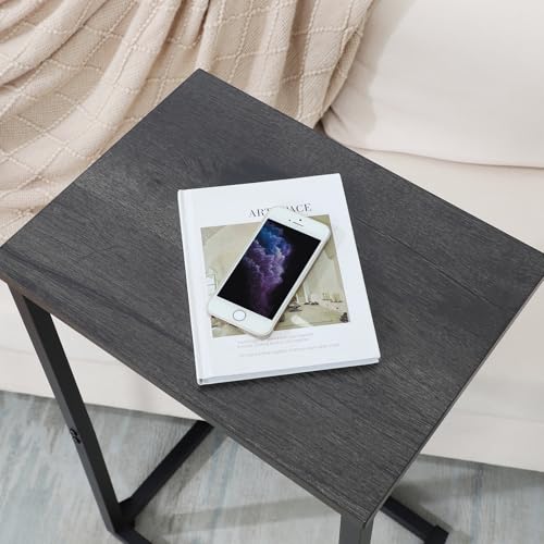AMHANCIBLE C Shaped End Tables Set of 2, Couch Side Tables that Slide Under Sofa, Slim TV Trays for Living Room and Bedroom, Narrow Space Saving Laptop Workstation, Dark Grey HET02BDG - color: Dark Grey