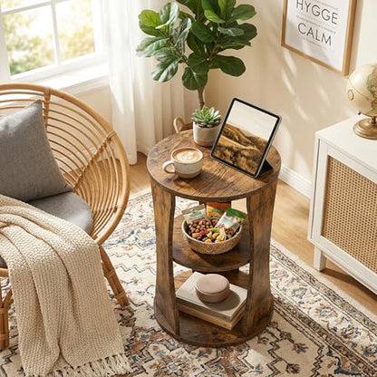 YATINEY Round Side Table, 3-Tier Small End Table with Storage Shelves, Wooden Accent Table for Living Room, Bedroom, Rustic Brown ET15BR - color: Rustic Brown