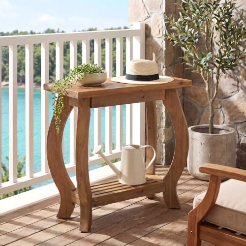 Narrow Side Table, 2-Tier Solid Wood End Table with Storage Shelf, Curved Legs Farmhouse Nightstand for Small Spaces, Bedroom, Living Room,(2,Brown)