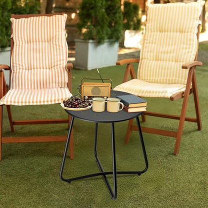 danpinera Outdoor Side Tables with Flower Cut Outs, Weather Resistant Steel Patio Side Table, Small Round Outdoor End Table Metal Side Table for Patio Yard Balcony Garden Black - color: Black