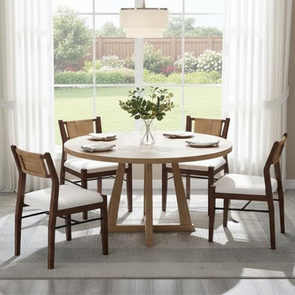 BESTANO Modern Armless Dining Chairs with Rope Woven Back Set of 2, White Upholstered Kitchen & Dining Room Chairs, Mid-Century Classic Farmhouse Wooden Side Chair - color: White, size: 2 Chairs