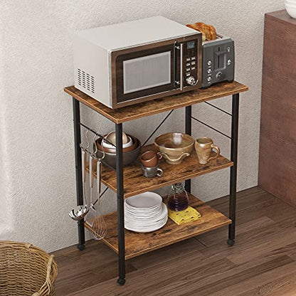 sogesfurniture 3-Tier Kitchen Baker's Rack Utility Shelf Microwave Oven Stand Storage Cart Workstation Shelf 3-Tier Kitchen Utility Cart on Wheels with Storage, Rustic Brown - color: Rustic Brown