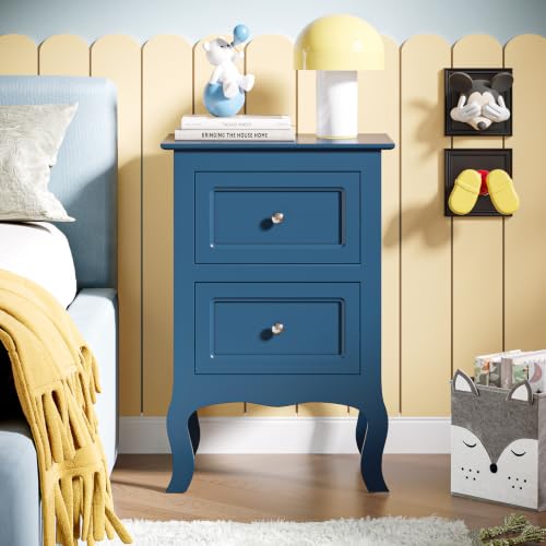 Bonnlo Blue Nightstand with 2 Drawers, Blue Night Stand Bedside Table for Bedroom, Kids Room, Living Room, Small Spaces, Dorm, 15.75" W x 11.8" D x 23.6" H - color: Navy Blue