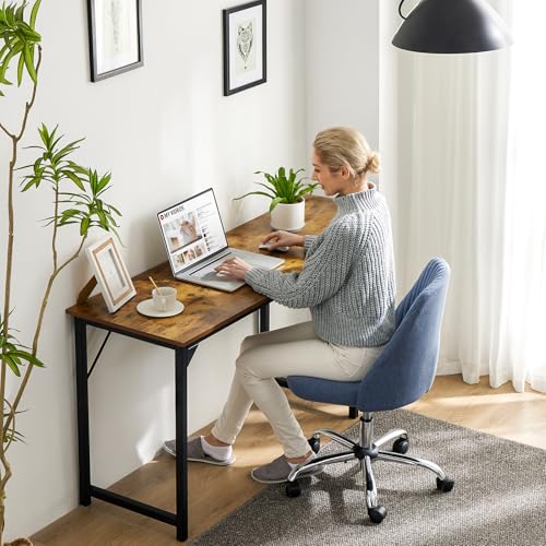 Sweetcrispy Small Computer Desk, 55" Office Writing Desk with Metal Frame & Wooden Tabletop, X-Shaped Reinforcement, Student Study Home Bedroom Table, Brown - color: Rustic Brown, size: 55-Inch