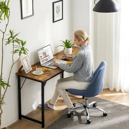 Sweetcrispy Small Computer Desk, 55" Office Writing Desk with Metal Frame & Wooden Tabletop, X-Shaped Reinforcement, Student Study Home Bedroom Table, Brown - color: Rustic Brown, size: 55-Inch