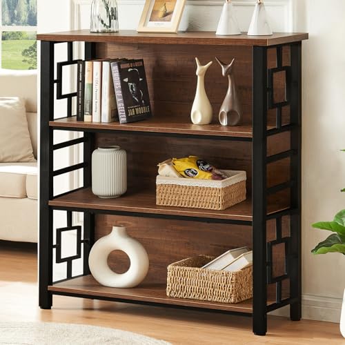 HOMISSUE Book Shelf, 4 Tier Deep Bookshelf with Storage, Engineered Wood and Metal Shelf Bookcase, Low Short Bookcases for Small Space, Living Room, Bedroom, Office, Rustic Brown - color: Rustic Brown, size: 4-tier(35.4"W x44.3"H)
