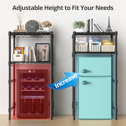 Hodonas Mini Fridge Stand with Adjustable Shelf, 2 Tier Storage Rack Organizer for Refrigerator & Microwave, Storage Shelves and Space Saver for Dorm Room, Office, Kitchen, Apartment, Garage, Black