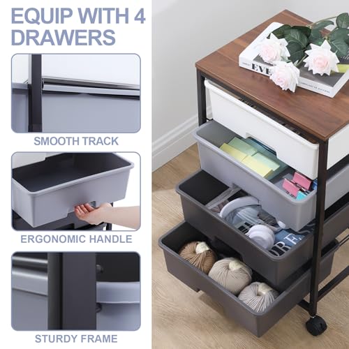 SYKIARIOL Utility Cart with 4 Drawers, Light Grey | Rolling Storage Cart with Drawers - color: Light Grey