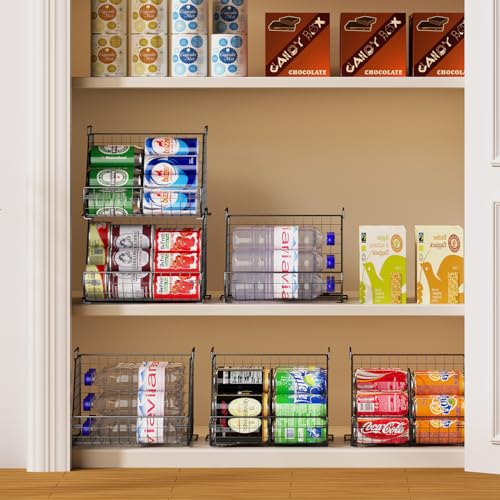 Stacking Can Dispensers 3 Tier with 3 Divider, Large Pantry Can Organizer, Beverage Drink Pop Soda Can Storage Basket, Can Holders for Pantry, Canned Food Rack Wire Bins for Kitchen Cabinet (3-Pack) - size: 3-Pack
