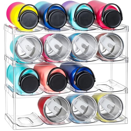 LARGER Compartment - 4 Tier Stackable Water Bottle Organizer Holder - for Stanley 40oz & Others' Large Tumbler - Clear Wine Rack, 16 Cup Bottle Holder for Cabinet Home Countertop Fridge Pantry Shelf - color: Clear, size: 4 Tier - Hold 16