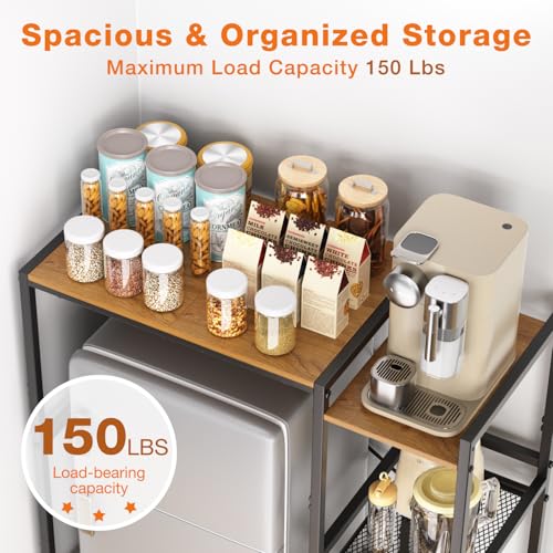 Mini Fridge Stand with Storage Shelves, Heavy Duty Metal Mini Fridge Stand 3-Tier Fridge Cabinet Baker Rack for Microwave Coffee Maker, Dorm,Kitchen, Apartment, 33.4Wx15.7Dx37.2H, Brown