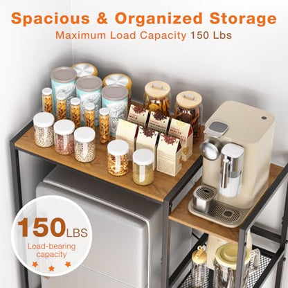 Mini Fridge Stand with Storage Shelves, Heavy Duty Metal Mini Fridge Stand 3-Tier Fridge Cabinet Baker Rack for Microwave Coffee Maker, Dorm,Kitchen, Apartment, 33.4Wx15.7Dx37.2H, Brown