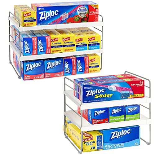 2 Pack Pantry Organization and Storage, Expandable Foil and Plastic Wrap Organizer, Adjustable Kitchen Wrap Organizer Rack for Cabinet, Foil Saran Wrap Holder Shelf for Sandwich Plastic Bags Box, - size: 2 Pack