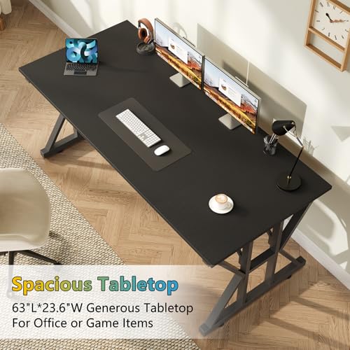 TVU 63-Inch Executive Desk, Large Office Desk with Thicken Frame, Computer Desk Modern Simple Desk for Home Office, Black - color: Black, size: 63inch