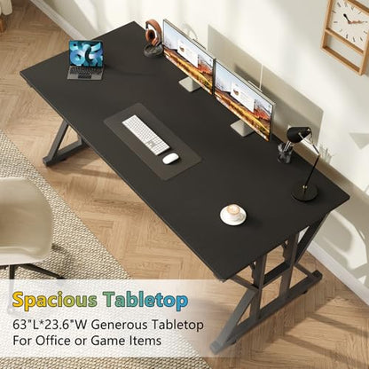 TVU 63-Inch Executive Desk, Large Office Desk with Thicken Frame, Computer Desk Modern Simple Desk for Home Office, Black - color: Black, size: 63inch