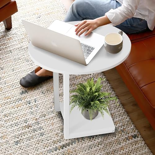 Hosfais Small Side Table End Table, C Shaped Oval Coffee Table, Wooden TV Tray for Living Room, Bedroom, Couch, Small Spaces (White) - color: White, size: Oval