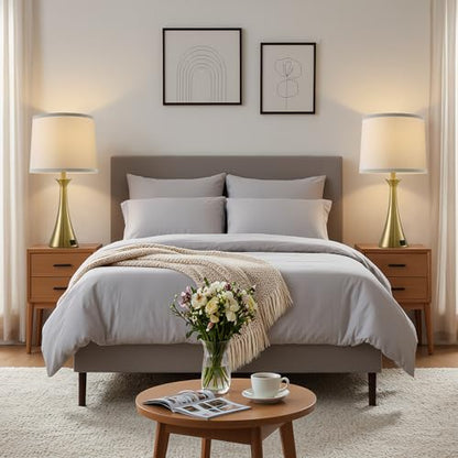 Touch Lamp for Living Room Bedroom, 21" Table Lamps Set of 2 with USB C+A Ports and White Lamp Shades, 3 Way Dimmable Gold Touch Bedside Lamps for Nightstand, 2 LED Bulbs Included - color: Gold & White Shade