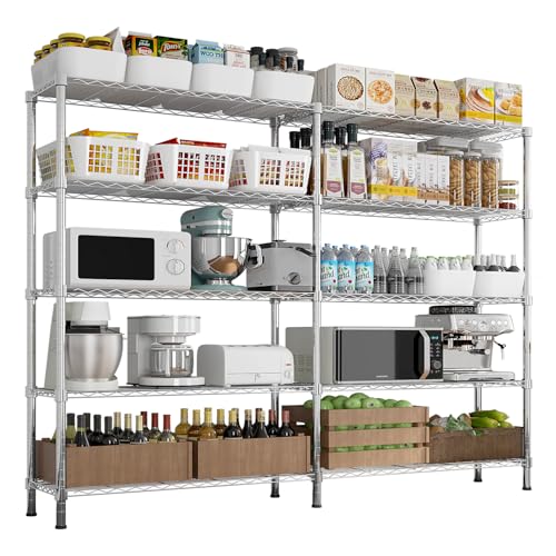 5-Tier Shelf, Adjustable Wire Metal Rack Shelving, Heavy Duty Standing Storage Shelves, Garage, Kitchen, Office, Bathroom, Shelfs Easy Assembly, 58" W x 14" D x 71" H, Chrome - color: Chrome, size: 5-tier 57.87"W x 13.78"D x 70.87"H