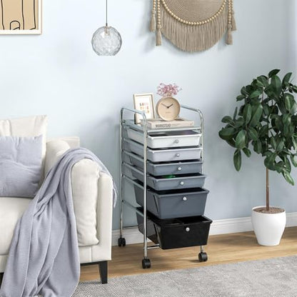 DREAMADE Rolling Cart with Storage Drawers, Utility Cart with Removable Plastic Drawers, Lockable Wheels, Art Cart for Classroom Organization Art Supplies Office Scrapbook (6 Drawers, Mixed-black) - color: Mixed-black, style: 6 Drawers