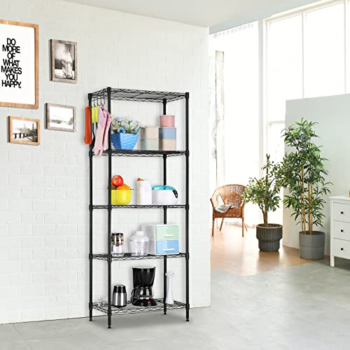 Metal Storage Shelf, Garage Storage Organization Wire Rack, Adjustable 5 Tier Wire Shelf, Modern Style, Space Saving Design for Home Office, Living Room, Bedroom, 21"W x 11.4"D x 59"H, Black - color: Black, size: 5-tier 21.25"W x 11.42"D x 59.06"H