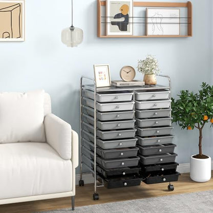 DREAMADE Rolling Cart with Storage Drawers, Utility Cart with Removable Plastic Drawers, Lockable Wheels, Art Cart for Classroom Organization Art Supplies Office Scrapbook (20 Drawers, Mixed-black) - color: Mixed-black, style: 20 Drawers