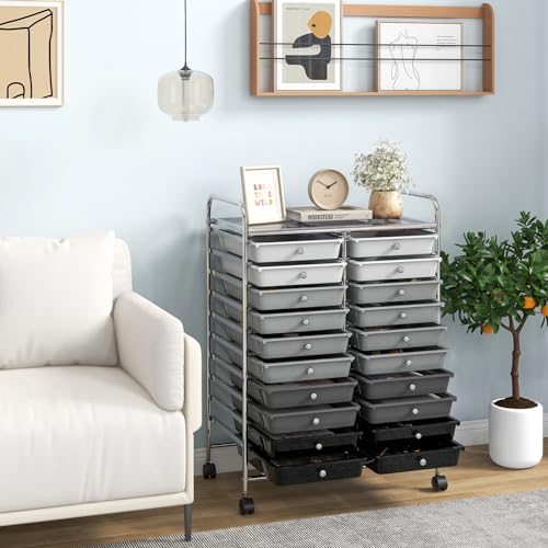DREAMADE Rolling Cart with Storage Drawers, Utility Cart with Removable Plastic Drawers, Lockable Wheels, Art Cart for Classroom Organization Art Supplies Office Scrapbook (20 Drawers, Mixed-black) - color: Mixed-black, style: 20 Drawers