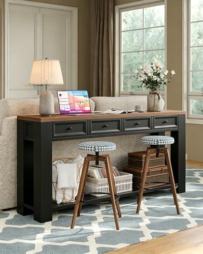 FUSOU 63 Inch Console Table, Sofa Table Behind Couch, Entryway Table with 4 Drawers & Open Shelf, Farmhouse Sofa Table for Living Room (Black) - color: Black